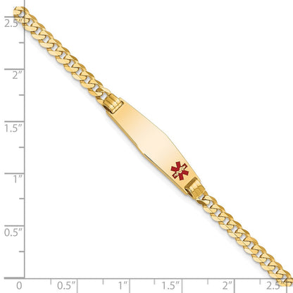 10K Gelbgold Medizinisch Weich Diamant Form Rot Emaille Panzer Glieder Id Gliederarmband
