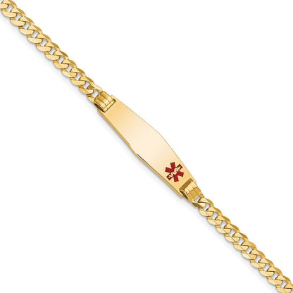 10K Gelbgold Medizinisch Weich Diamant Form Rot Emaille Panzer Glieder Id Gliederarmband