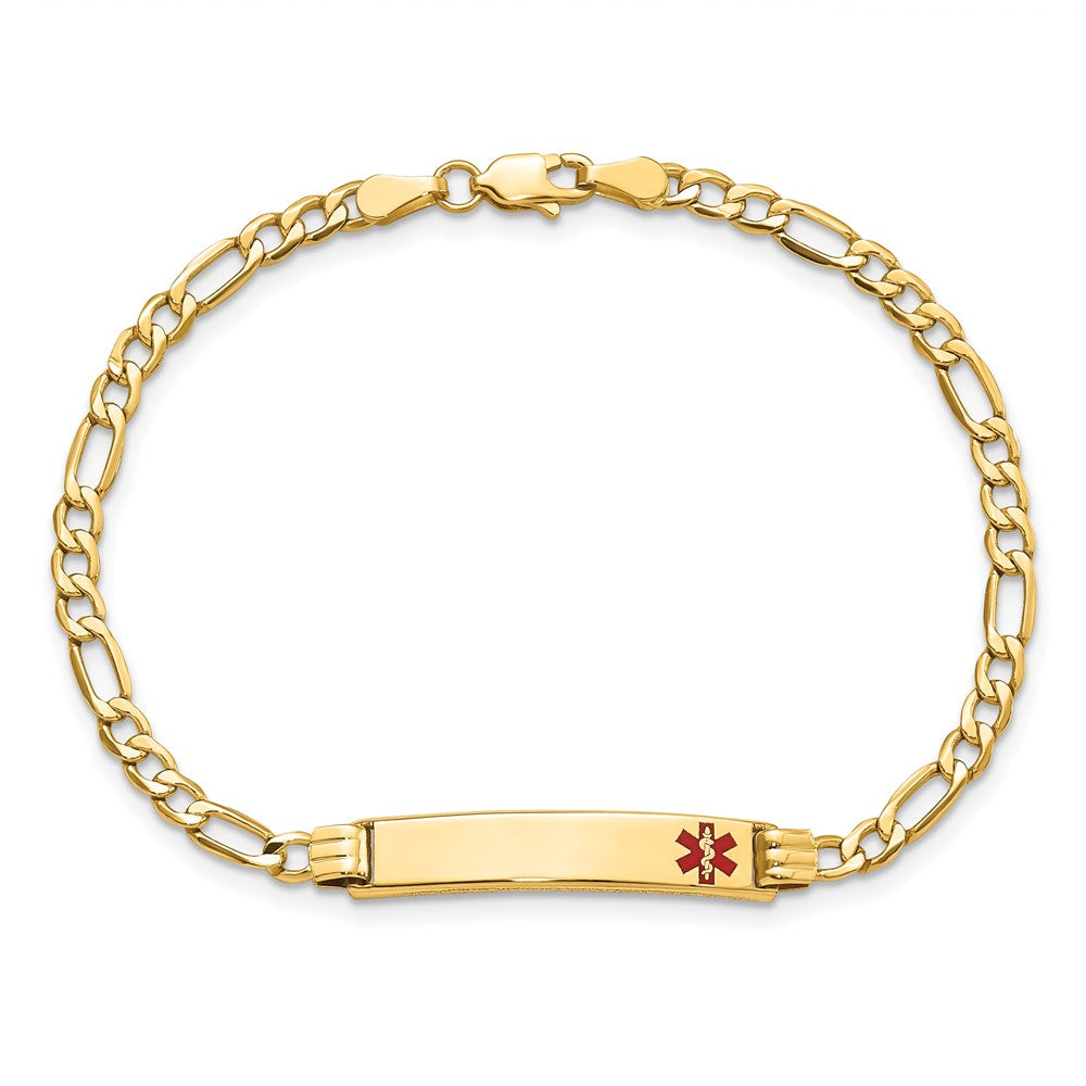 10K Gelbgold Halbmassiv Medizinisch Poliert Rot Emaille Figaro Id Gliederarmband