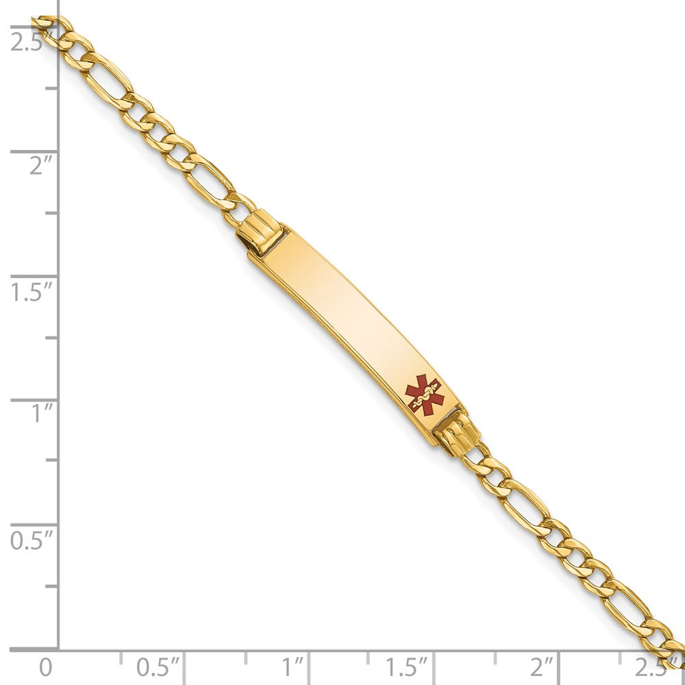 10K Gelbgold Halbmassiv Medizinisch Poliert Rot Emaille Figaro Id Gliederarmband