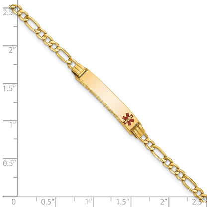 10K Gelbgold Halbmassiv Medizinisch Poliert Rot Emaille Figaro Id Gliederarmband