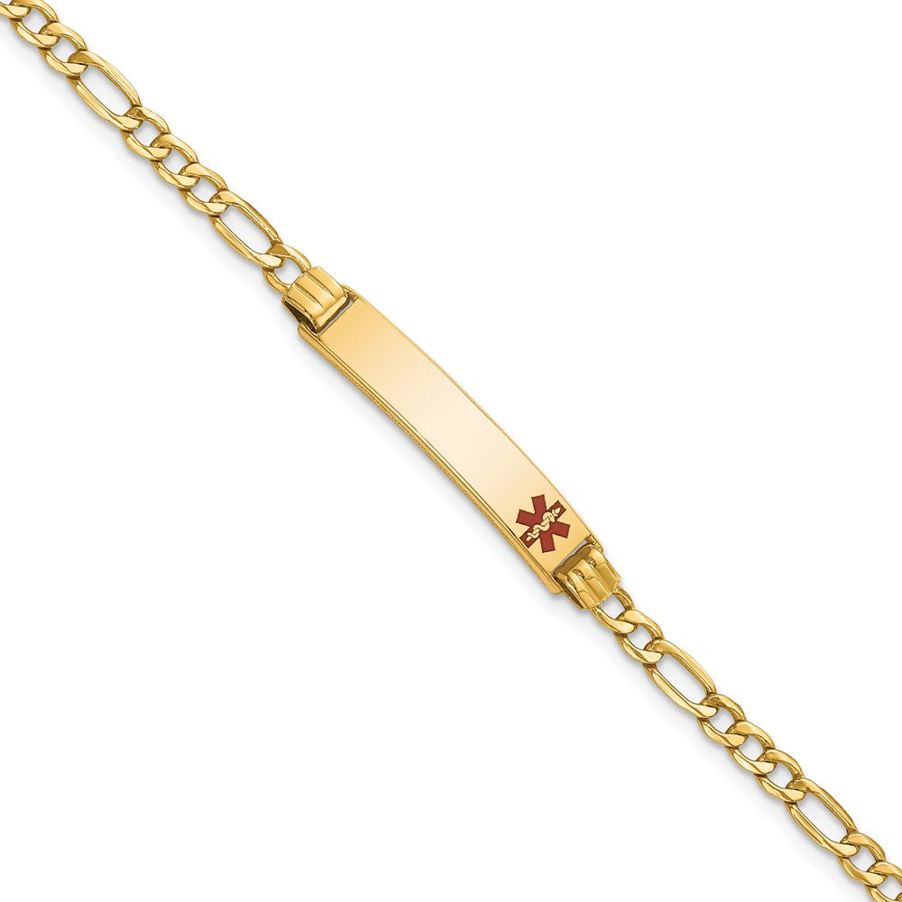 10K Gelbgold Halbmassiv Medizinisch Poliert Rot Emaille Figaro Id Gliederarmband