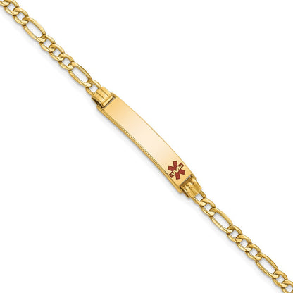 10K Gelbgold Halbmassiv Medizinisch Poliert Rot Emaille Figaro Id Gliederarmband