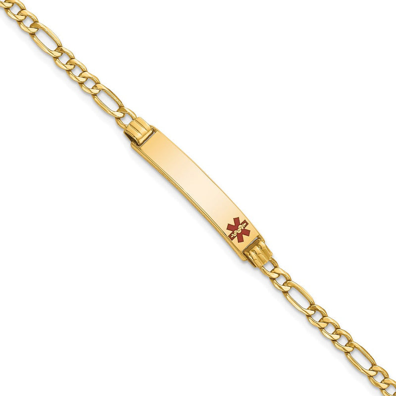 10K Gelbgold Halbmassiv Medizinisch Poliert Rot Emaille Figaro Id Gliederarmband