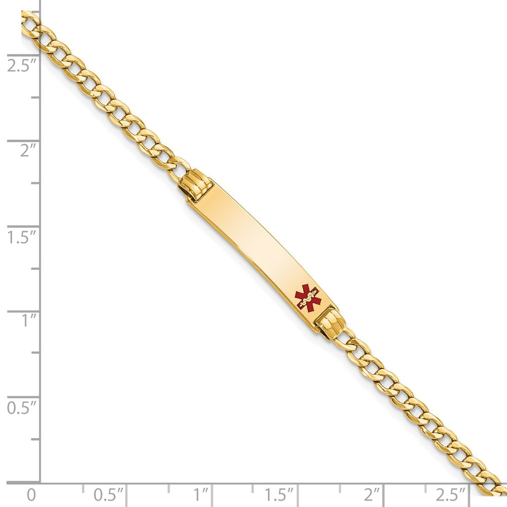 10K Gelbgold Halbmassiv Medizinisch Rot Emaille Kubanisch Glieder Id Gliederarmband