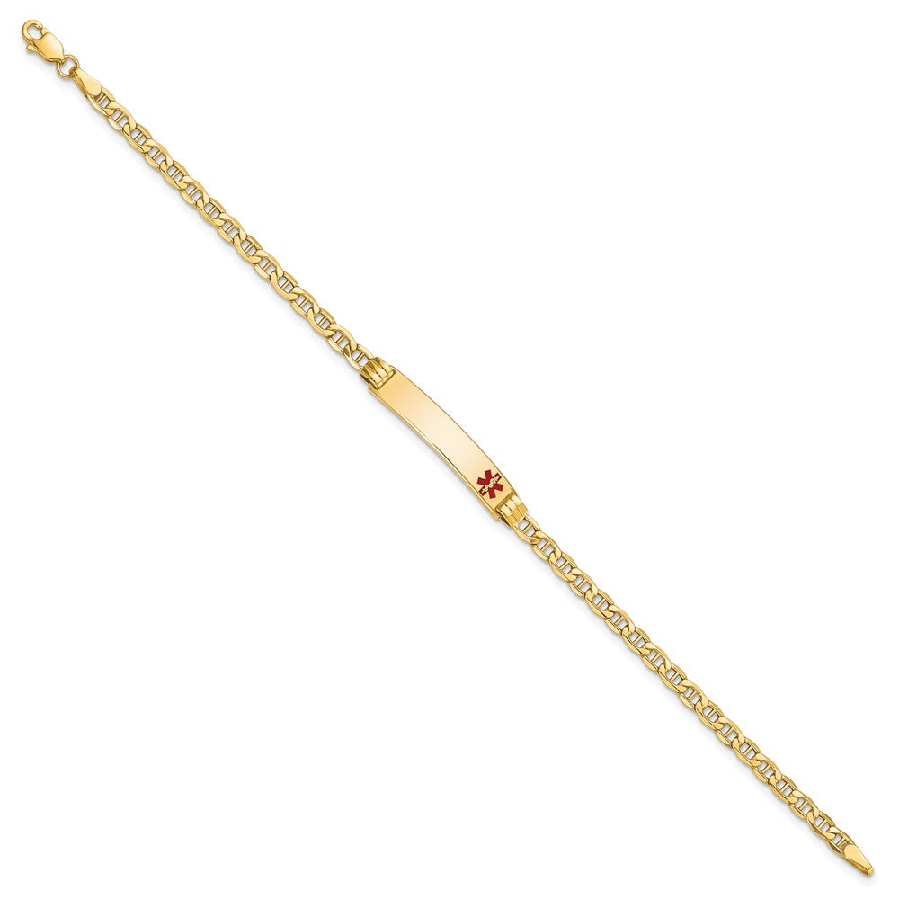 10K Gelbgold Halbmassiv Medizinisch Rot Emaille Anker Glieder Id Gliederarmband