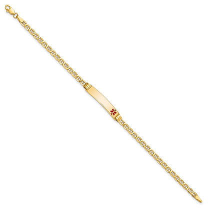 10K Gelbgold Halbmassiv Medizinisch Rot Emaille Anker Glieder Id Gliederarmband