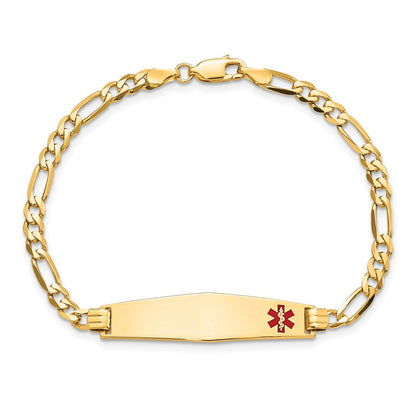 10K Gelbgold Medizinisch Weich Diamant Form Rot Emaille Flach Figaro Glieder Id Gliederarmband