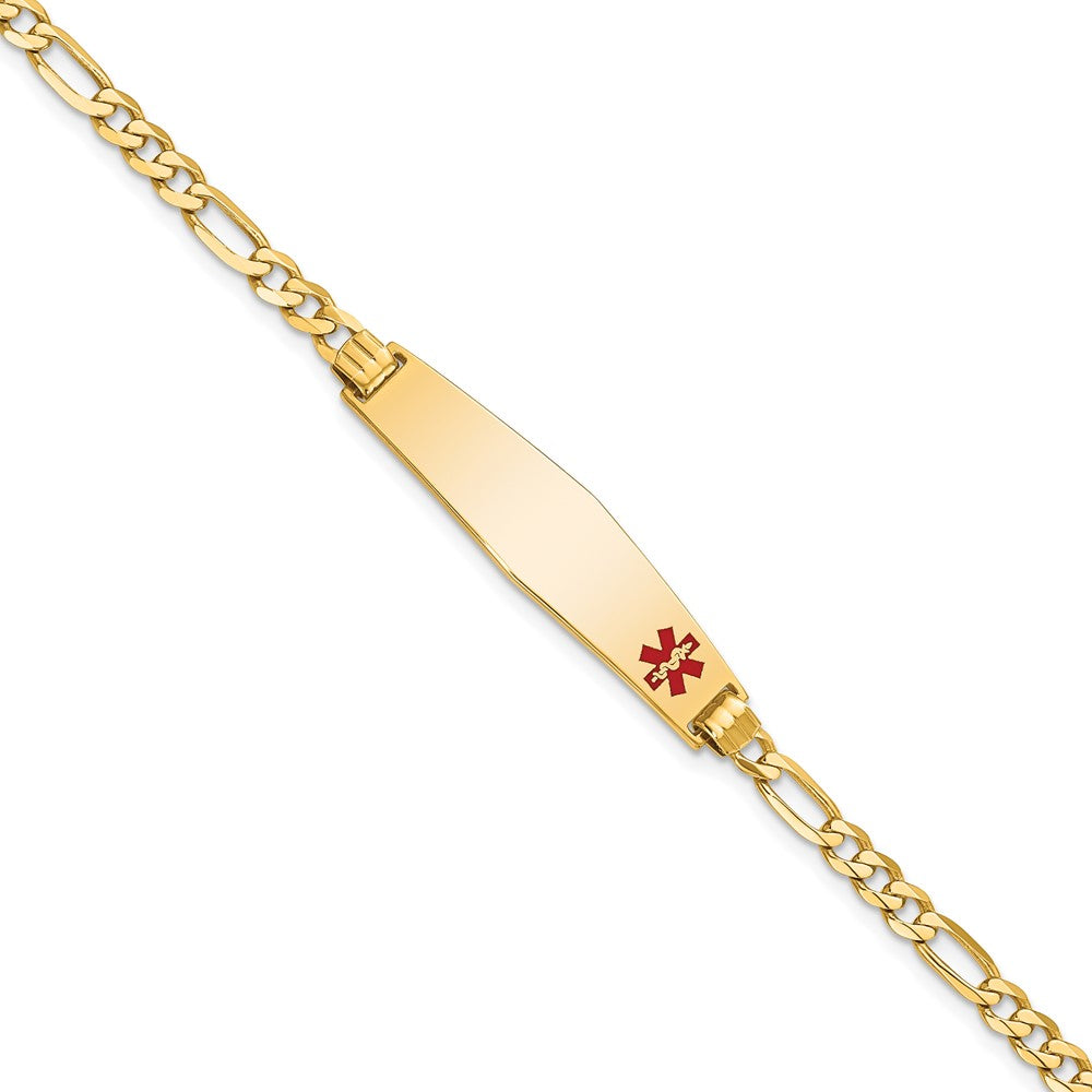 10K Gelbgold Medizinisch Weich Diamant Form Rot Emaille Flach Figaro Glieder Id Gliederarmband