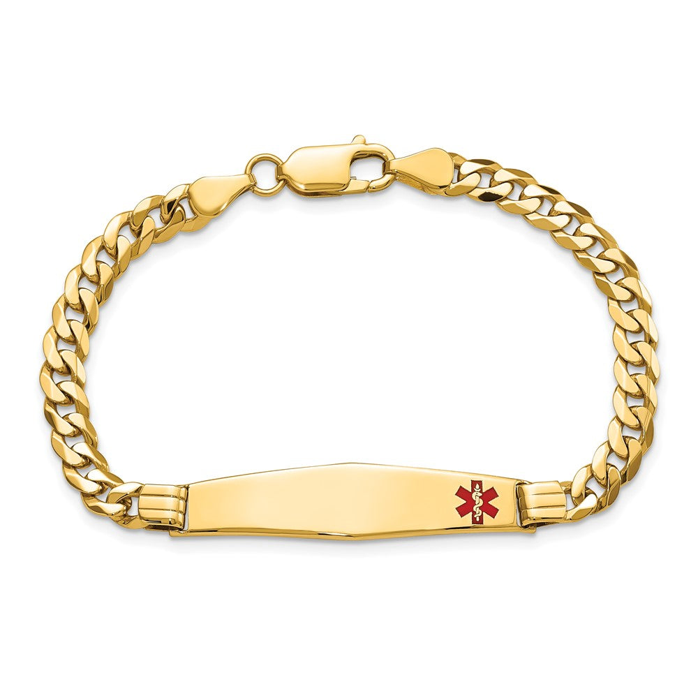 10K Gelbgold Medizinisch Weich Diamant Form Rot Emaille Panzer Glieder Id Gliederarmband