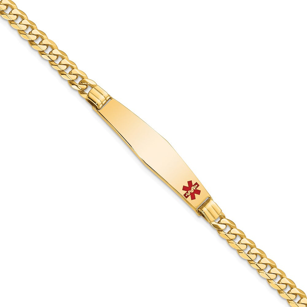 10K Gelbgold Medizinisch Weich Diamant Form Rot Emaille Panzer Glieder Id Gliederarmband