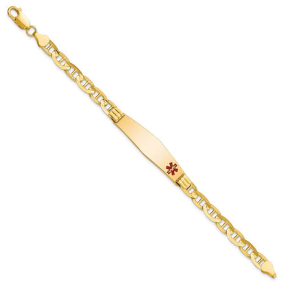 10K Gelbgold Medizinisch Weich Diamant Form Rot Emaille Anker Glieder Id Gliederarmband