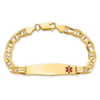 10K Gelbgold Medizinisch Weich Diamant Form Rot Emaille Anker Glieder Id Gliederarmband