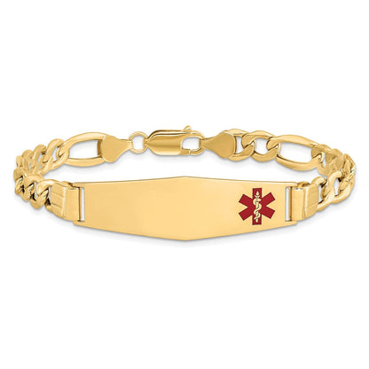 10K Gelbgold Halbmassiv Medizinisch Weich Diamant Form Rot Emaille Figaro Id Gliederarmband