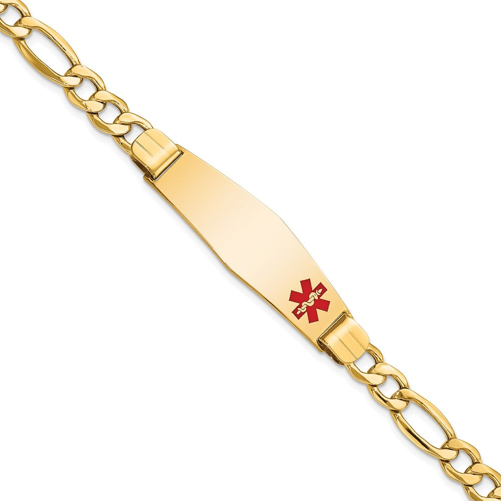 10K Gelbgold Halbmassiv Medizinisch Weich Diamant Form Rot Emaille Figaro Id Gliederarmband