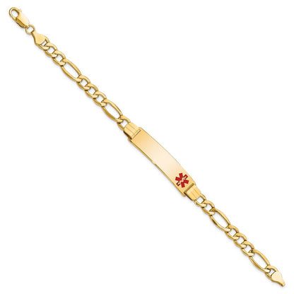 10K Gelbgold Halbmassiv Medizinisch Poliert Rot Emaille Figaro Id Gliederarmband