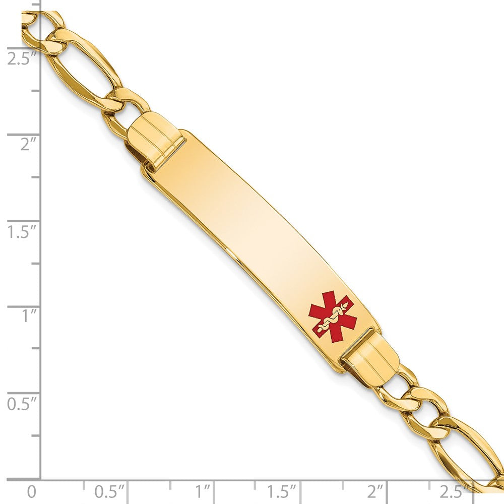 10K Gelbgold Halbmassiv Medizinisch Poliert Rot Emaille Figaro Id Gliederarmband