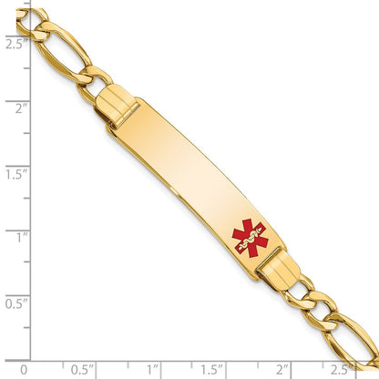 10K Gelbgold Halbmassiv Medizinisch Poliert Rot Emaille Figaro Id Gliederarmband
