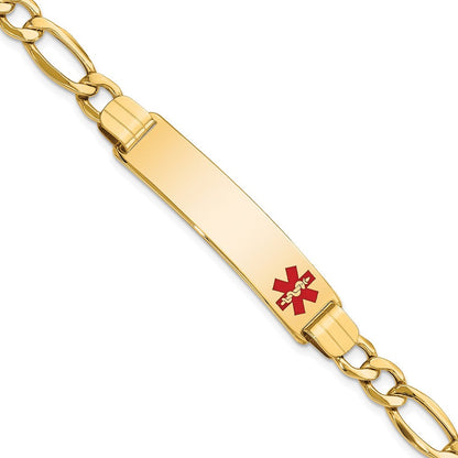 10K Gelbgold Halbmassiv Medizinisch Poliert Rot Emaille Figaro Id Gliederarmband