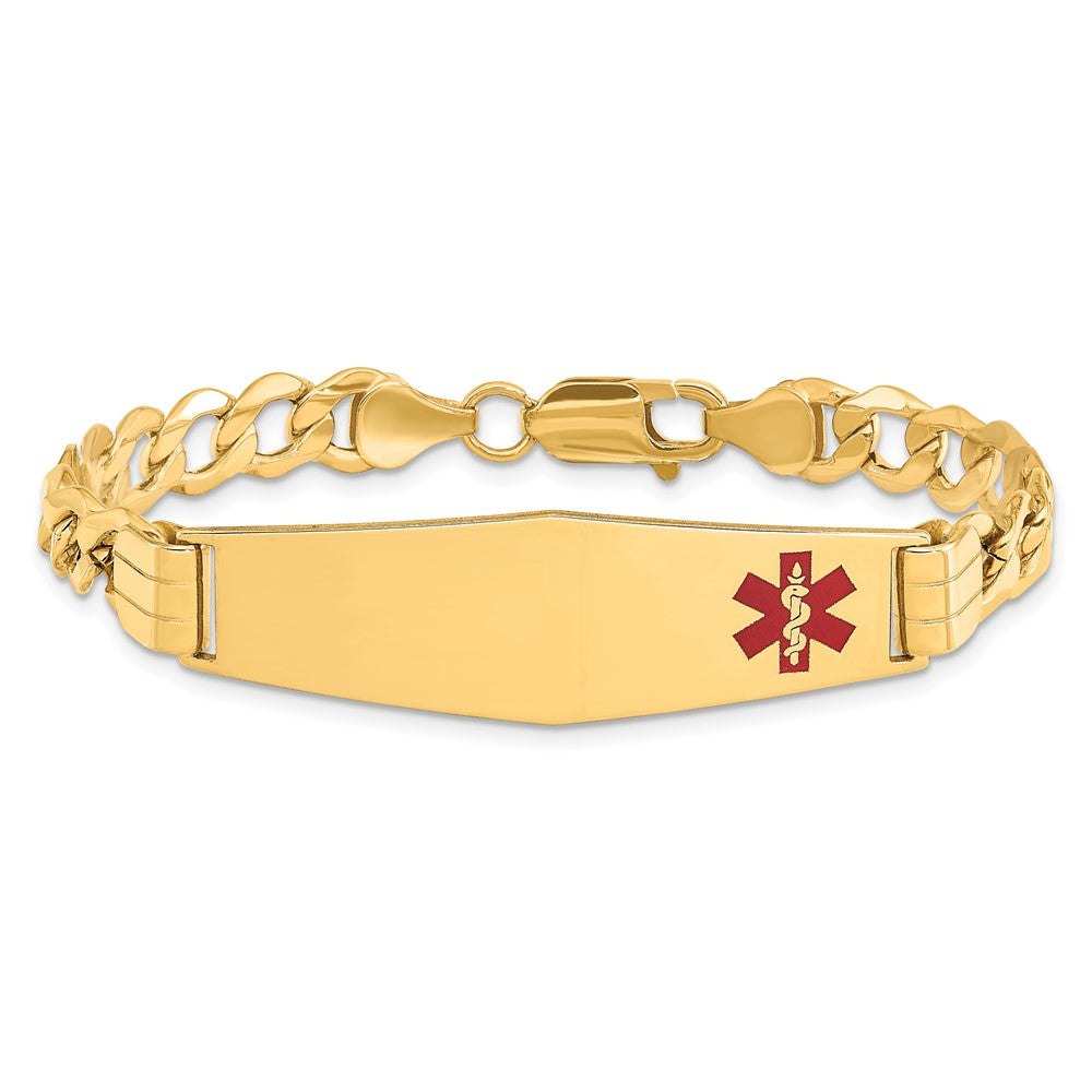 10K Gelbgold Halbmassiv Medizinisch Weich Diamant Form Rot Emaille Panzer Glieder Id Gliederarmband