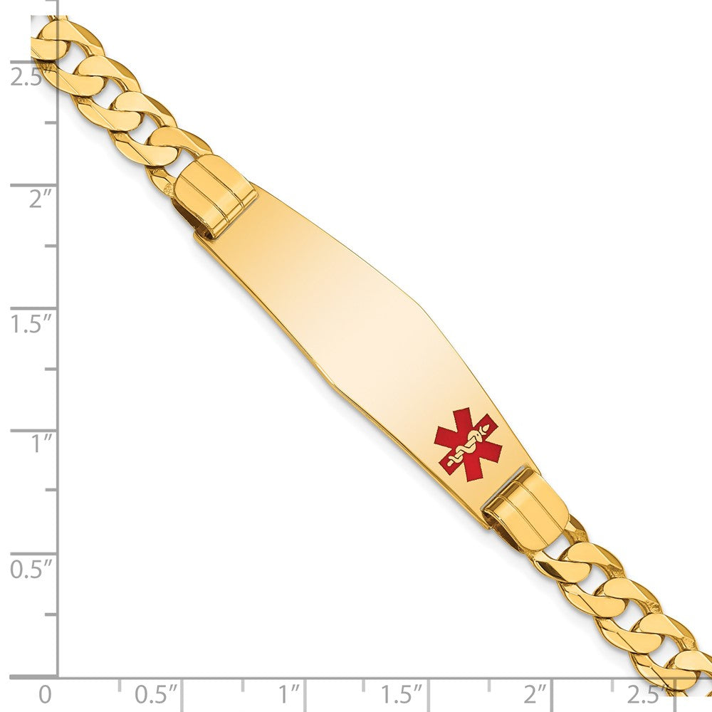 10K Gelbgold Medizinisch Weich Diamant Form Rot Emaille Panzer Glieder Id Gliederarmband