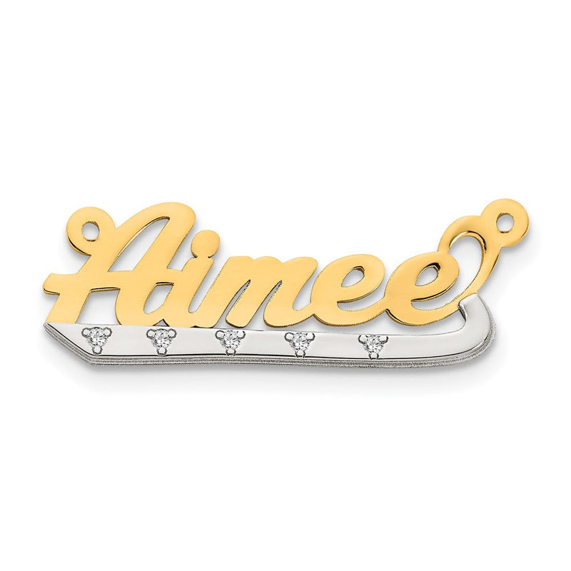 10K Namensplakette mit 0,03 ct. Diamant in Two-Tone-Gold