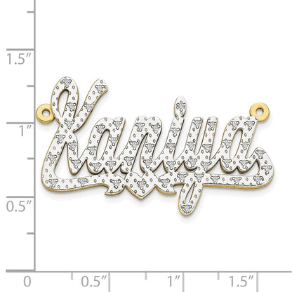 10K Gold und Rhodium 3-dimensionaler Diamant-Namensschild-Anhänger