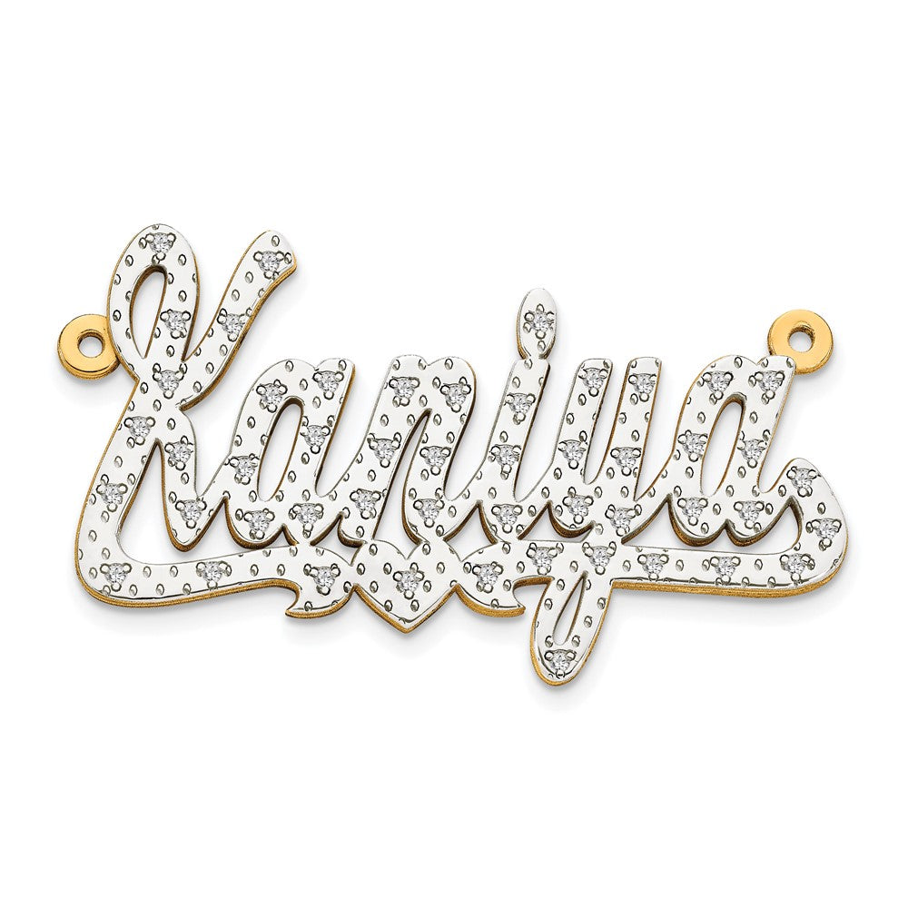 10K Gold und Rhodium 3-dimensionaler Diamant-Namensschild-Anhänger