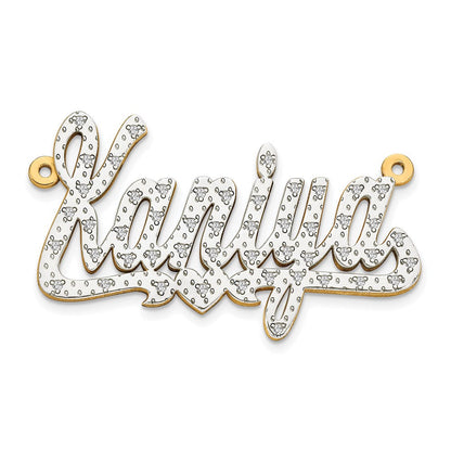 10K Gold und Rhodium 3-dimensionaler Diamant-Namensschild-Anhänger