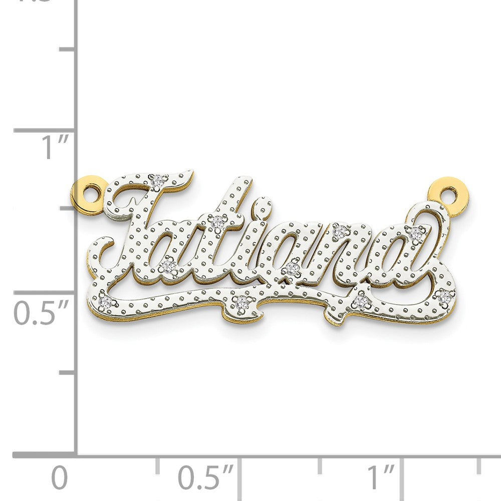 Dreidimensionaler Diamant-Namensschild-Anhänger aus 10K Gold und Rhodium