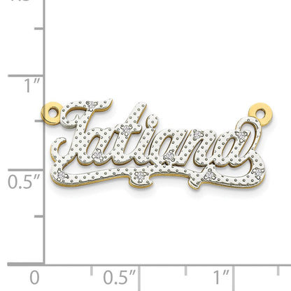 Dreidimensionaler Diamant-Namensschild-Anhänger aus 10K Gold und Rhodium