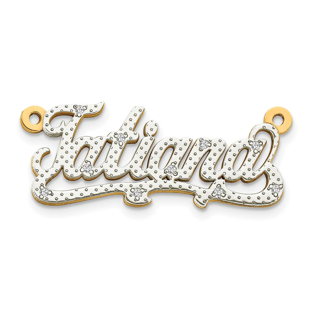 Dreidimensionaler Diamant-Namensschild-Anhänger aus 10K Gold und Rhodium