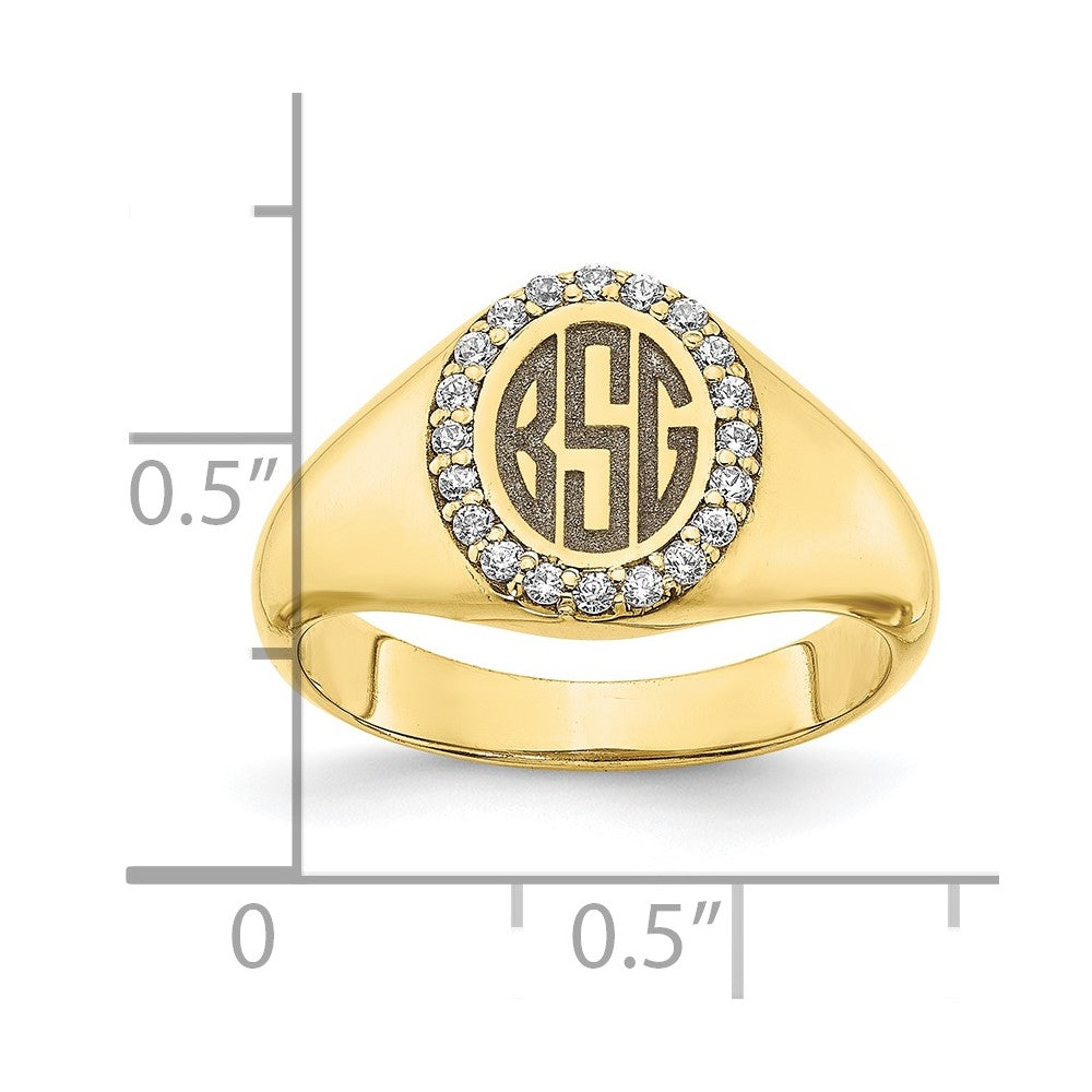 10K Gelbgold Großer Echter Diamant Oval Klassischer Monogramm-Siegelring