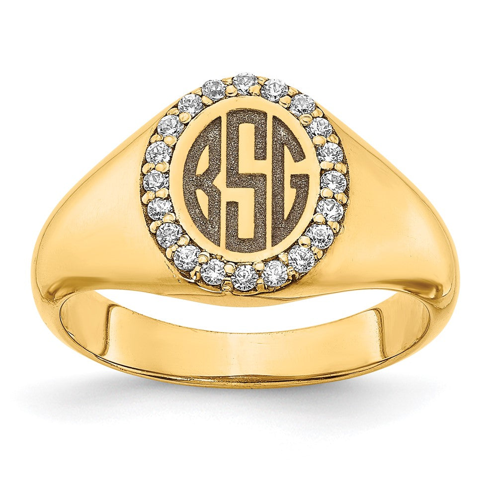 10K Gelbgold Großer Echter Diamant Oval Klassischer Monogramm-Siegelring