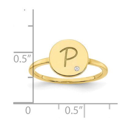 10K Gelbgold Siegelring mit Initiale in Kreisform und echtem Diamant