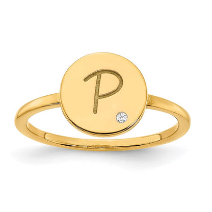 10K Gelbgold Siegelring mit Initiale in Kreisform und echtem Diamant