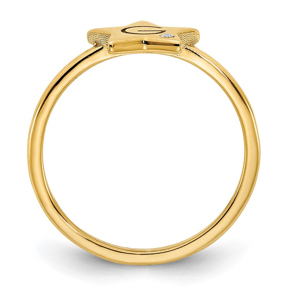 10K Gelbgold Siegelring mit Initiale, Stern und echtem Diamant