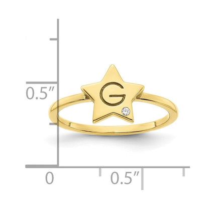 10K Gelbgold Siegelring mit Initiale, Stern und echtem Diamant
