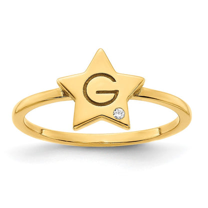 10K Gelbgold Siegelring mit Initiale, Stern und echtem Diamant