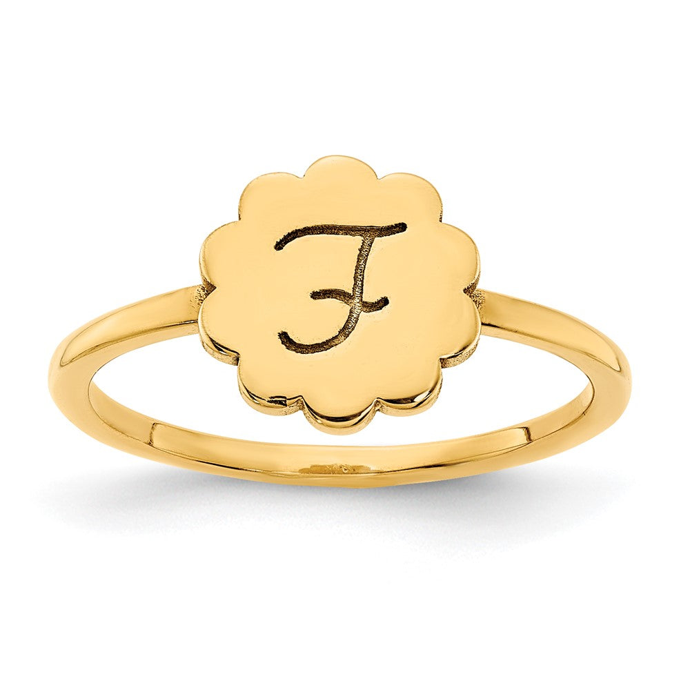 10K Gelbgold Siegelring mit Initiale und Blumen-Motiv