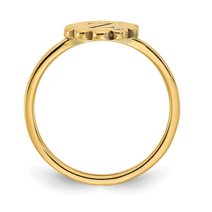 10K Gelbgold Siegelring mit Initiale, Blume und echtem Diamant