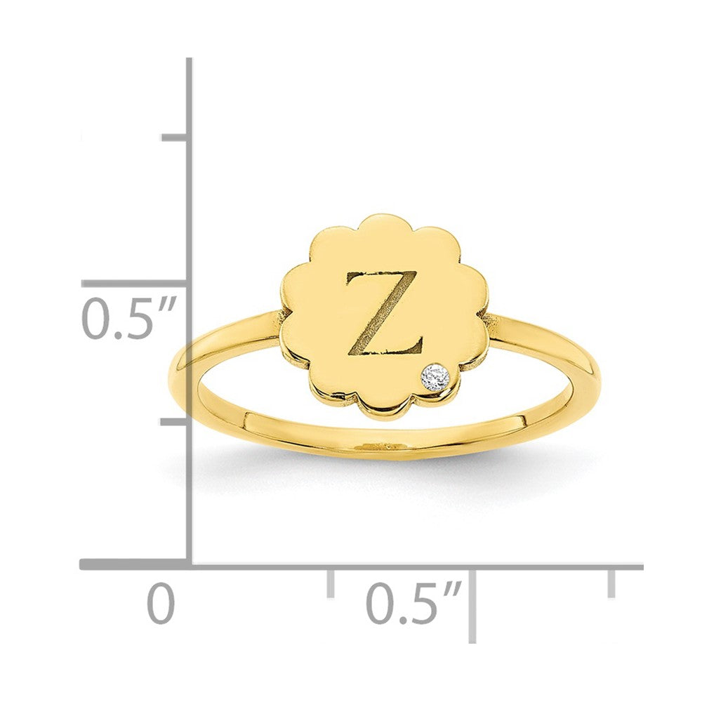 10K Gelbgold Siegelring mit Initiale, Blume und echtem Diamant