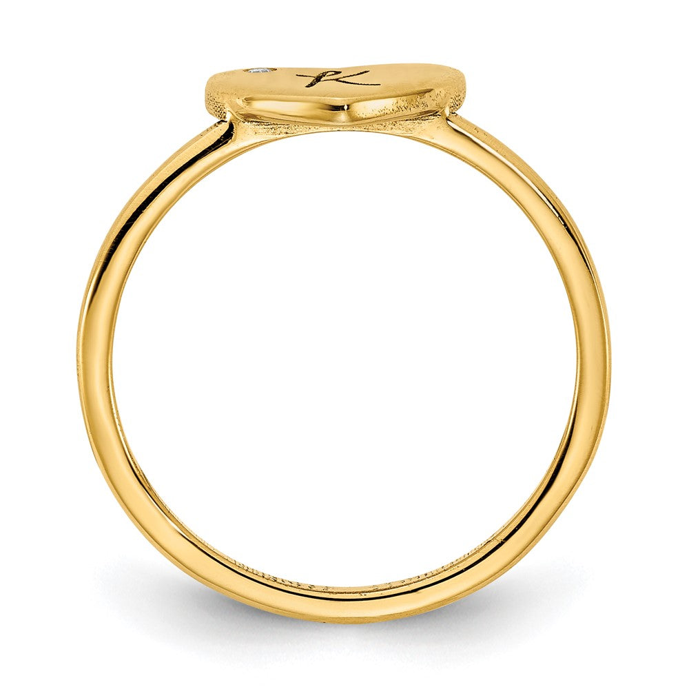 10K Gelbgold Siegelring mit Initiale, Herz und echtem Diamant