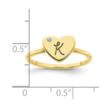 10K Gelbgold Siegelring mit Initiale, Herz und echtem Diamant
