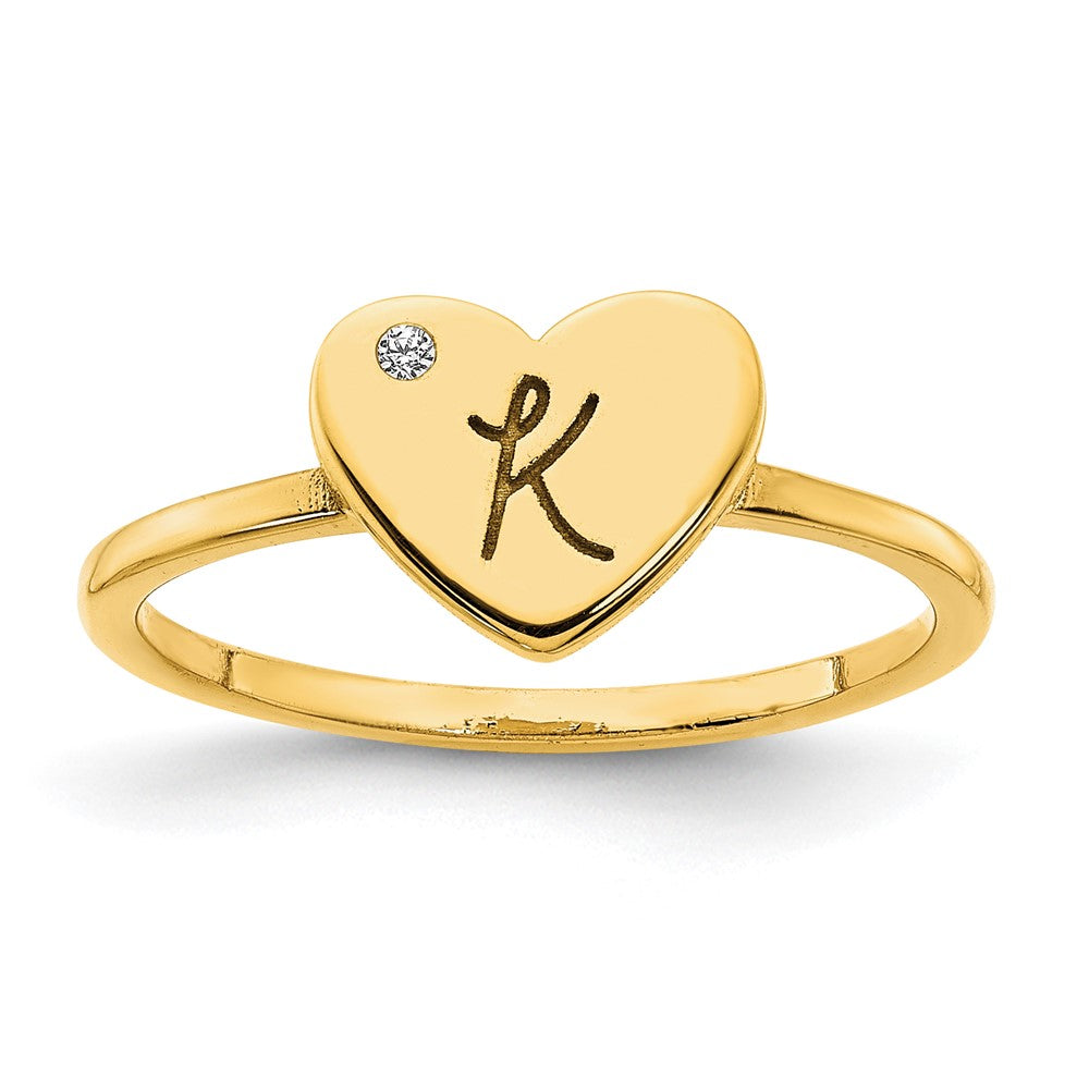 10K Gelbgold Siegelring mit Initiale, Herz und echtem Diamant