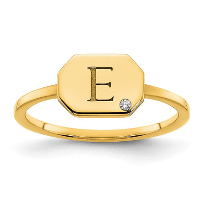 10K Gelbgold Siegelring mit Initiale Achteck und echtem Diamant