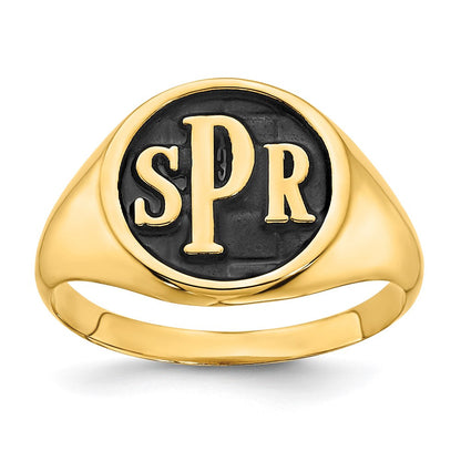 10K Gelbgold Siegelring, poliert mit antikisiertem Monogramm-Hintergrund