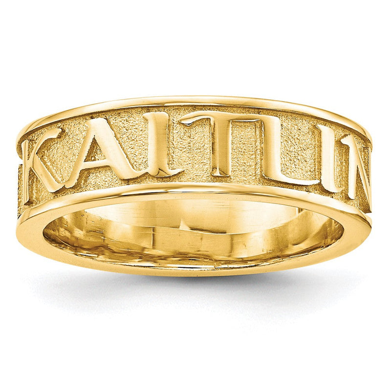 10K Gelbgold Ring, poliert und texturiert, personalisiert mit Namen