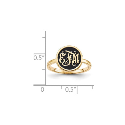 10K Gelbgold Ring, poliert, mit antikisiertem Monogramm-Hintergrund