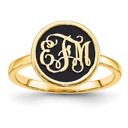 10K Gelbgold Ring, poliert, mit antikisiertem Monogramm-Hintergrund